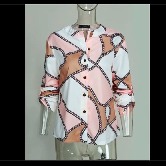 Chain print button down - Picture 3 of 11